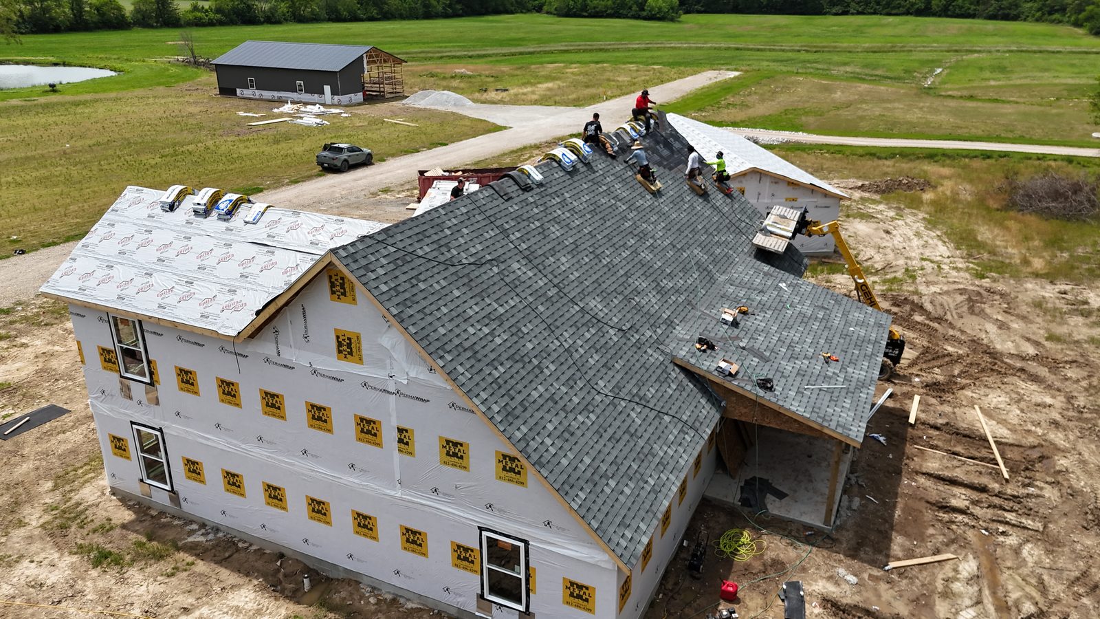 Shingle installation in progress — aerial view